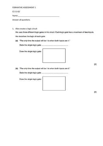 Computer Science IGCSE Cambridge - Formative Assessment - Logic Gates