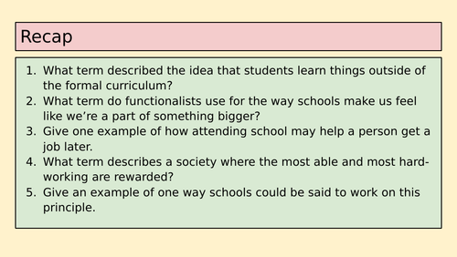 GCSE Sociology: Functionalism & Education lesson 2