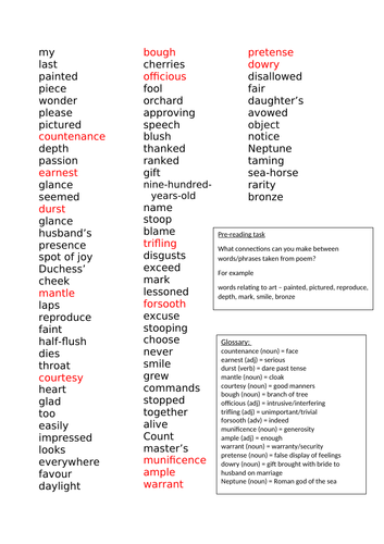 Pre-reading vocabulary task for Robert Browning's 'My Last Duchess'