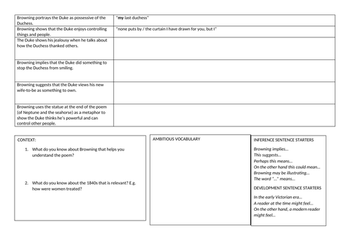 My Last Duchess - Essay Planning Worksheet