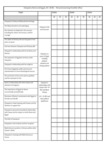 GCSE Ancient History: Personalised Learning Checklist: Cleopatra: Rome and Egypt