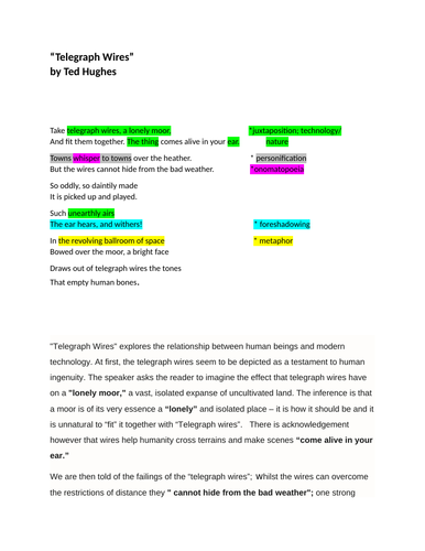 GCSE ENGLISH LITERATURE- Ted Hughes Anthology "Telegraph Wires" analysis