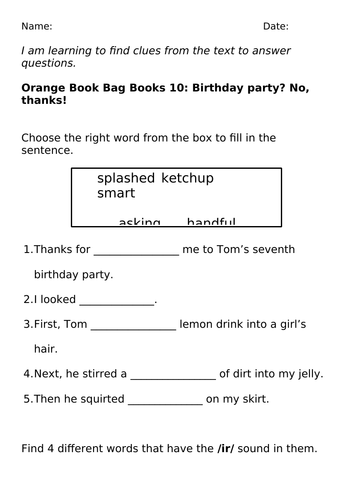 RWI Orange 10 Birthday Party? No, thanks! - Worksheets