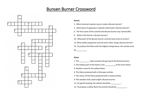 Bunsen Burner Crossword