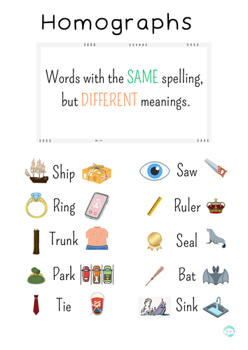 Homographs – Anchor Chart for KS2 Literacy