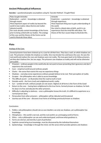A Level OCR Religious Studies: Ch1 Plato and Aristotle Revision Notes