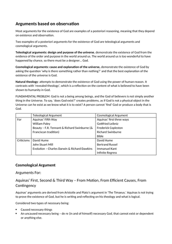 A Level OCR Religious Studies: Ch3 Cosmological Argument Revision Notes