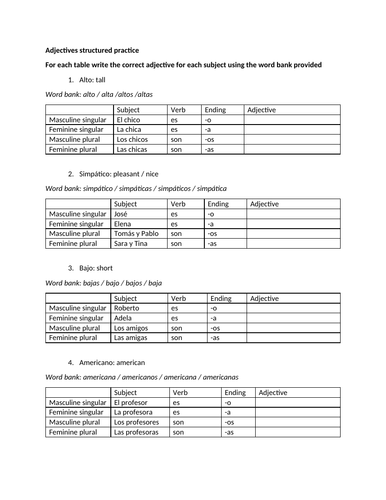 Adjectives structured practice