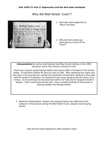 AQA 8145 - America part 2: Depression and New Deal revision workbook
