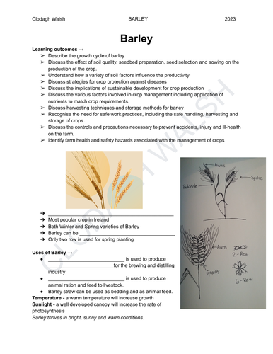 Barley - Teacher and Fillable Student Notes LC AG SCIENCE