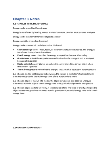 AQA Physics GSCE Combined Science: Trilogy - Energy (ch1,2,3)