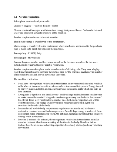 AQA Biology GSCE Combined Science: Trilogy - Bioenergetics - Respiration (ch9)