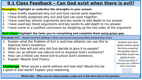 Assessments, Homeworks and Feedback Sheets for 'Is it logical to believe in God?' unit.