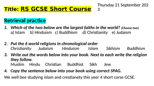 Introduction to short course - GCSE RS