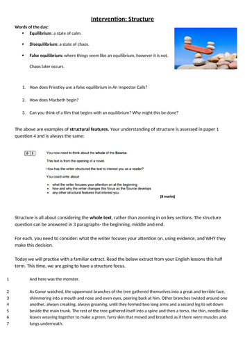 AQA GCSE English Language Paper 1 Question 3 Structure A Monster Calls- Intervention