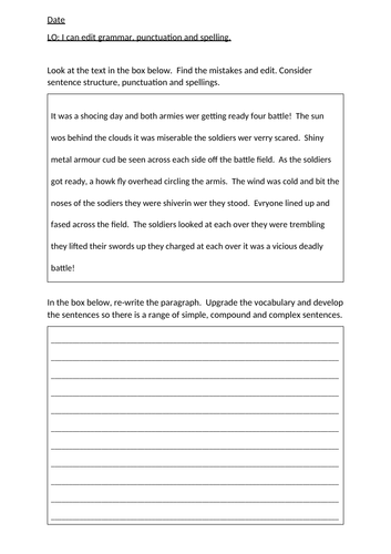 Editing and Improving Writing Worksheet