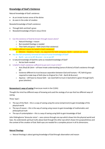 A Level OCR Religious Studies: Ch3 Knowledge of God's Existence Revision Notes