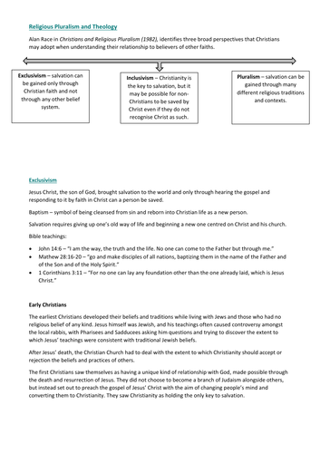 A Level OCR Religious Studies: Ch7 Religious Pluralism & Theology Revision Notes