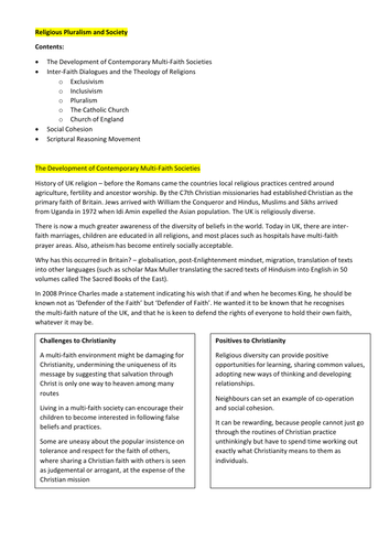 A Level OCR Religious Studies: Ch8 Religious Pluralism & Society Revision Notes