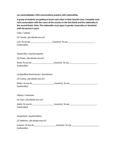 Las nacionalidades: Mini conversations practice with nationalities