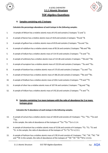 Time of Flight Mass Spectrometer Calculating Percentage Abundance given Relative Atomic Mass