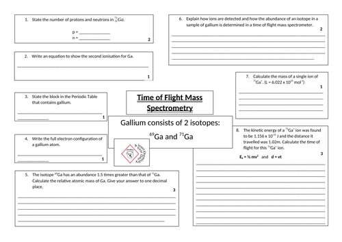 Time of Flight Mass Spectrometry Calculations Topic Revision Mats