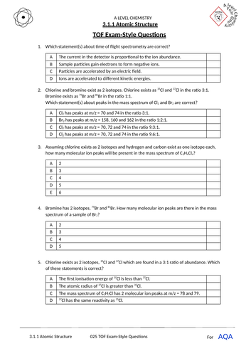 Time of Flight Mass Spectrometer Exam-Style Questions and Challenge