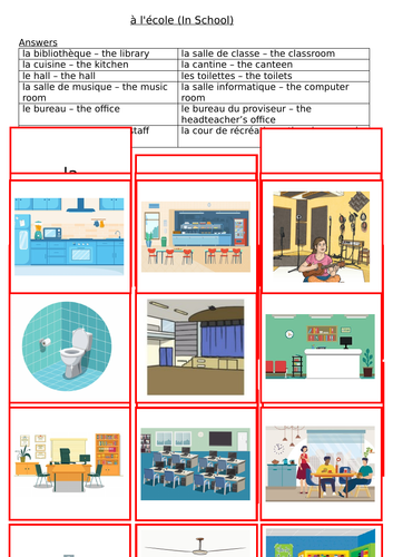 French Places Around School - Matching Cards Activity