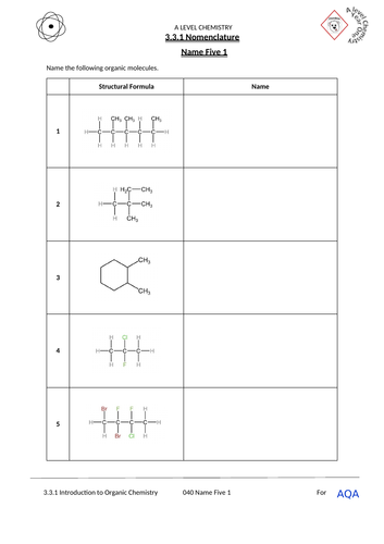 3.3.1 Name Five - Organic Nomenclature Quick Checks