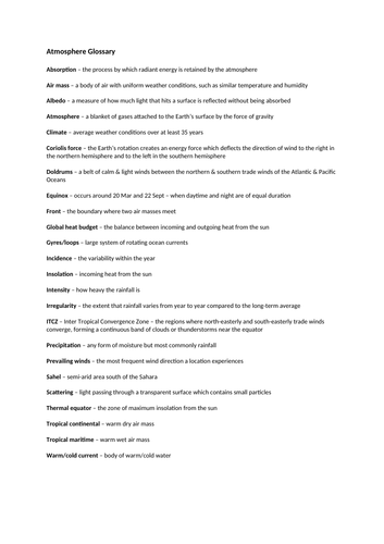 H Geography - Physical - Glossaries