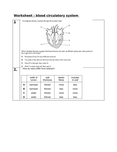 Heart and Blood circulatory system - Multiple choice