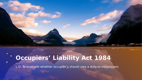 A-Level Law: Occupiers' Liability Act 1984 Lesson - Eduqas Tort Law (OLA 1984)