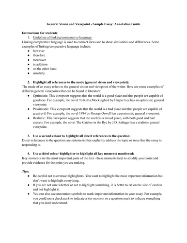 General Vision and Viewpoint - Sample Essay and Annotation Activity