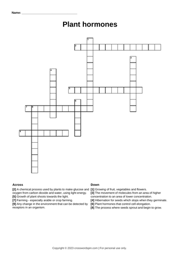 Plant hormones crossword