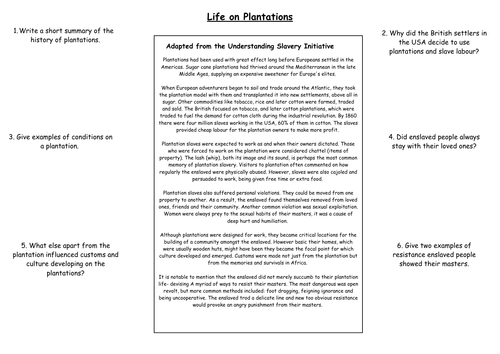 Life on a Plantation Guided Reading