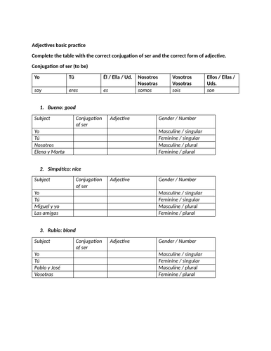 Adjectives basic practice (Spanish)