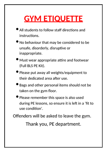 Gym Etiquette  Resource