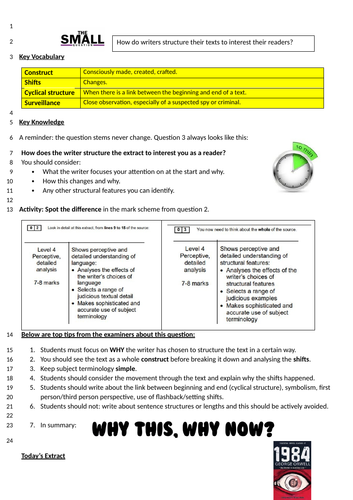 AQA English Language Paper 1 Question 3 1984 Opening Structure Analysis Lesson