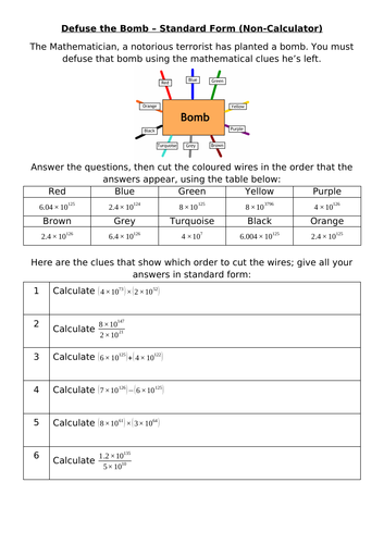 Defuse The Bomb - Standard Form (Non-Calculator)