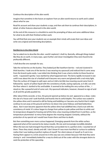 Continue the Description of the Alien World.