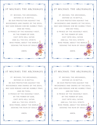 St Michael Prayer Cards/Catholic/Catechism/Homeschool/Prayers