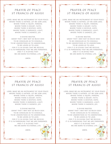St Francis - Assisi - Prayer Cards - Catholic- Saints-Confirmation -Peace Prayer