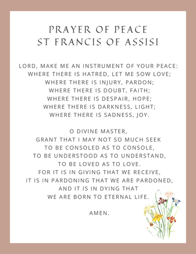 St Francis of Assisi - Prayer Poster -Catholic -Peace Prayer - Catechism -Saints