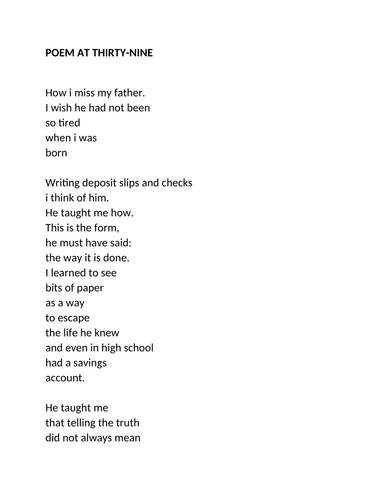 Teaching Resource iGCSE English Literature Poem at Thirty Nine