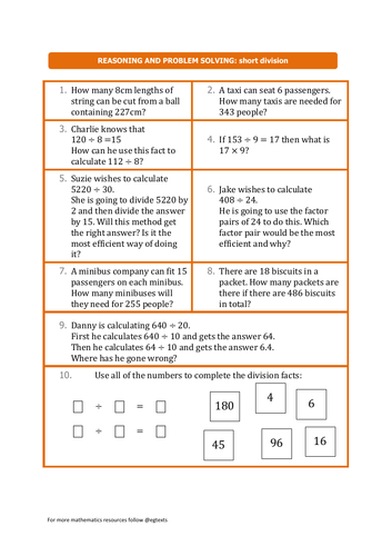 Short Division Word Problems