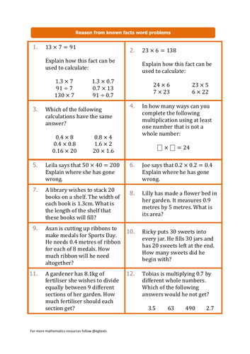 Multiplication Reasoning Y6