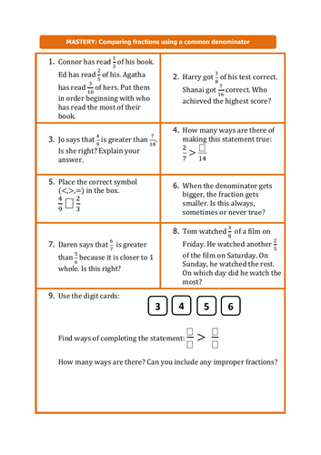 Comparing Fractions Word Problems