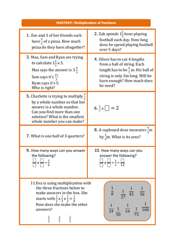 Multiplication of Fractions Word Problems Y6