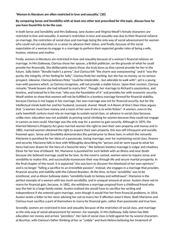 A Level English Literature (OCR): Women In Literature Love, Sexuality & Hostess Essay Plan and Essay