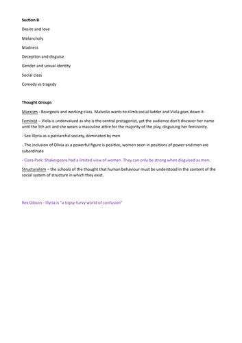 Twelfth Night, Shakespeare - A Level English Literature (OCR): Paper 1 Section A Q2